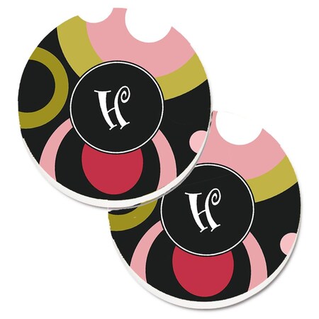 Carolines Treasures Letter H Monogram Retro in Black Set of 2 Cup Holder Car Coaster AM1001-HCARC